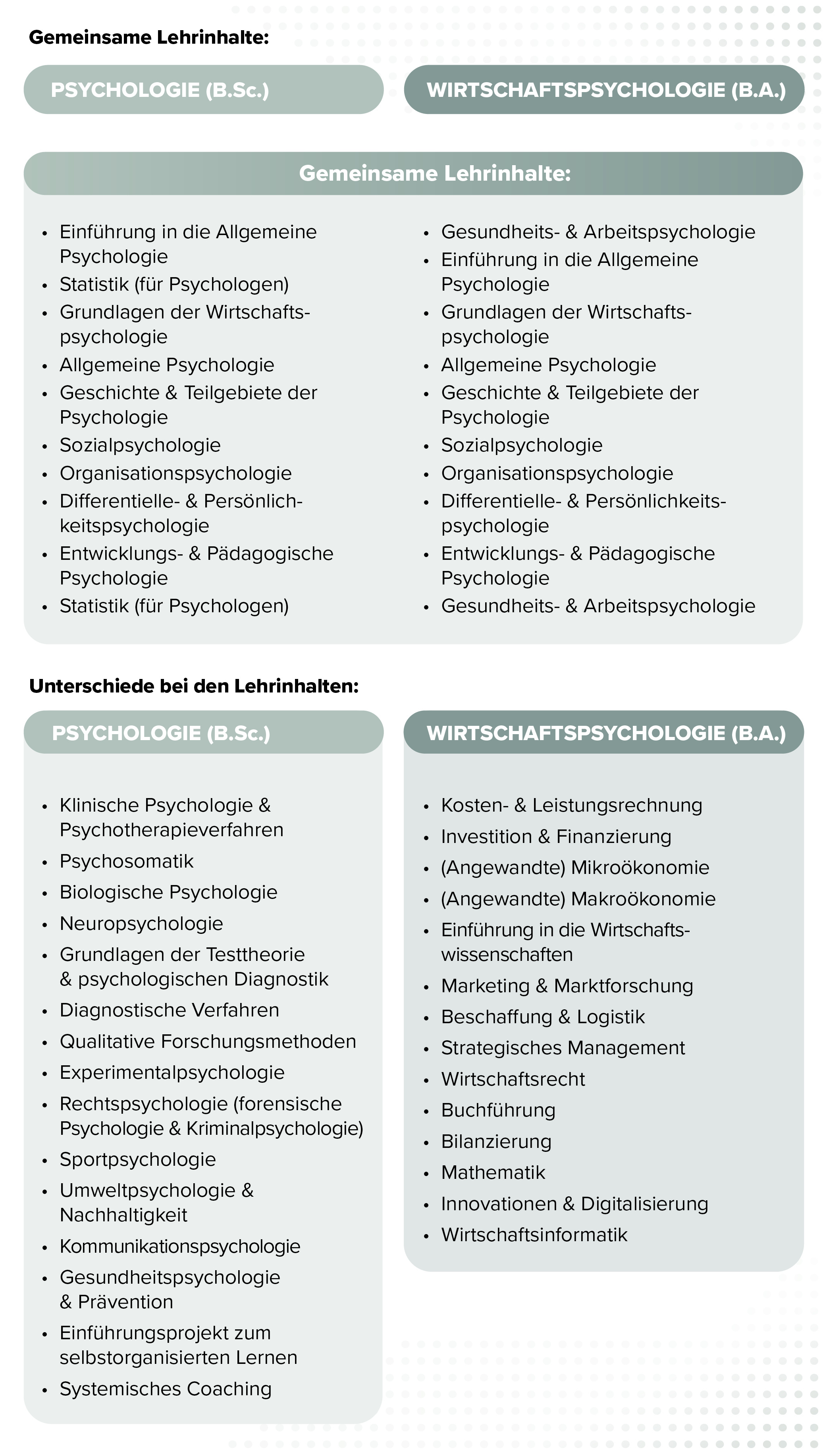 Ablauf und Studieninhalte in Psychologie und Wirtschaftspsychologie