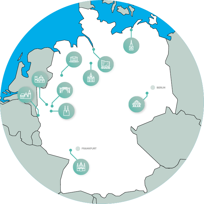 Eine Karte mit den 10 Standorten der CBS International Business School